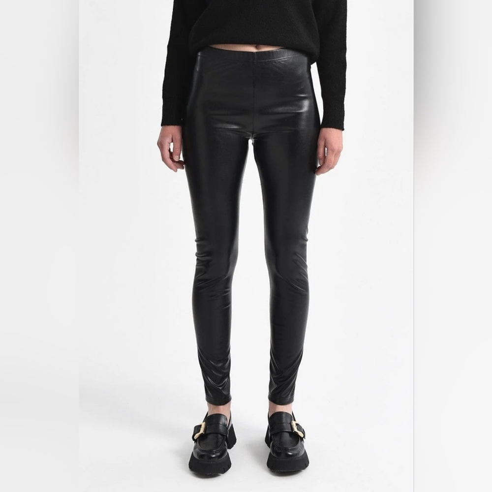 Molly Bracken Faux Leather Leggings Large Black Stretchy Goth Streetwear